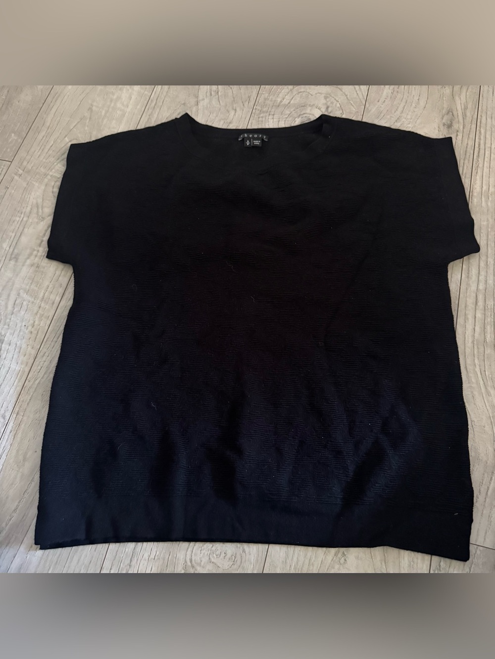 Theory Black Short-Sleeve Textured Crewneck Sweater Top
